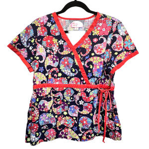 KOI  Kathy Peterson Womens Scrub Top Short Sleeve Drawstring Waist Uniform, LG